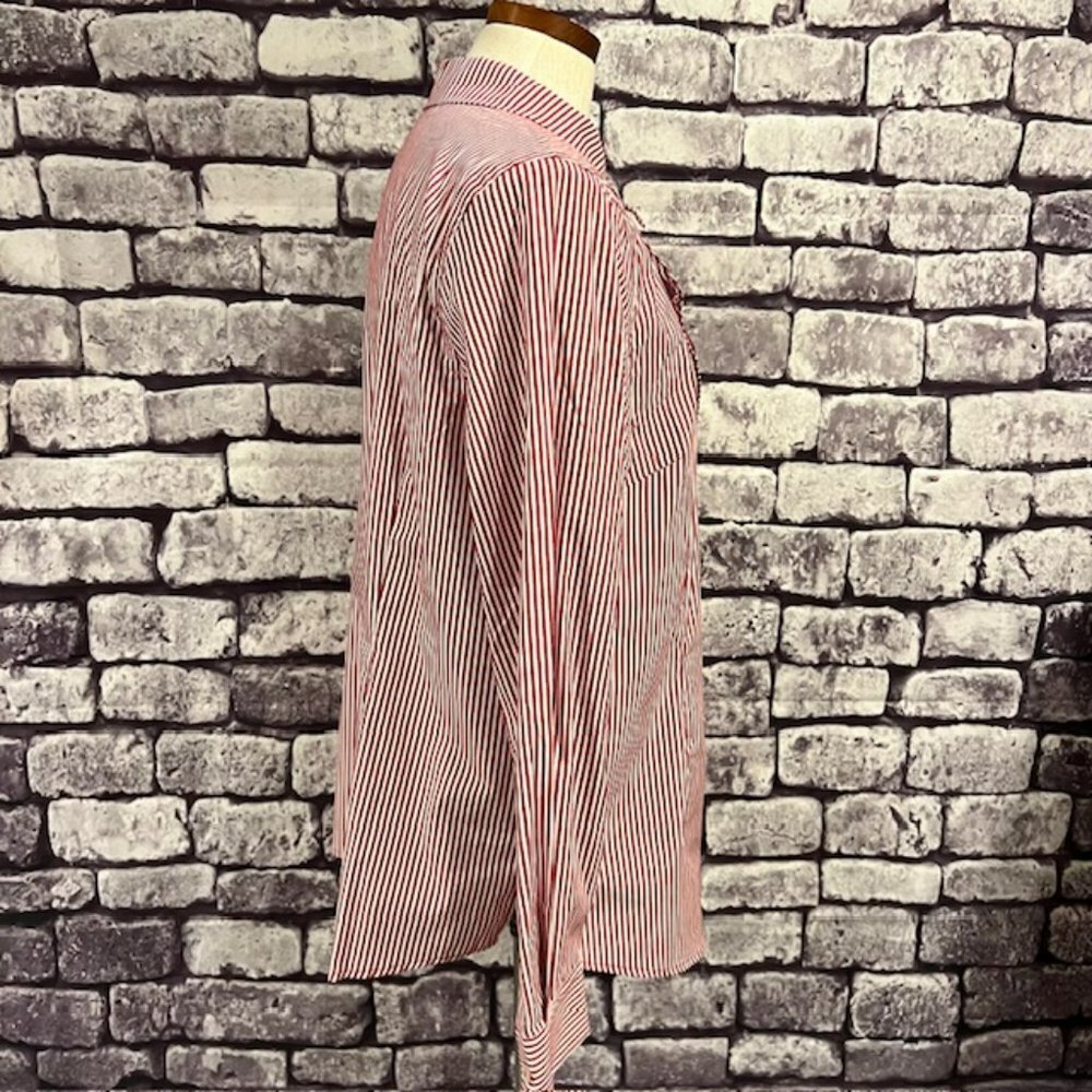Isaac Mizrahi Live Red & White Striped Blouse W/ Ruffle Size 14 - Picture 7 of 10